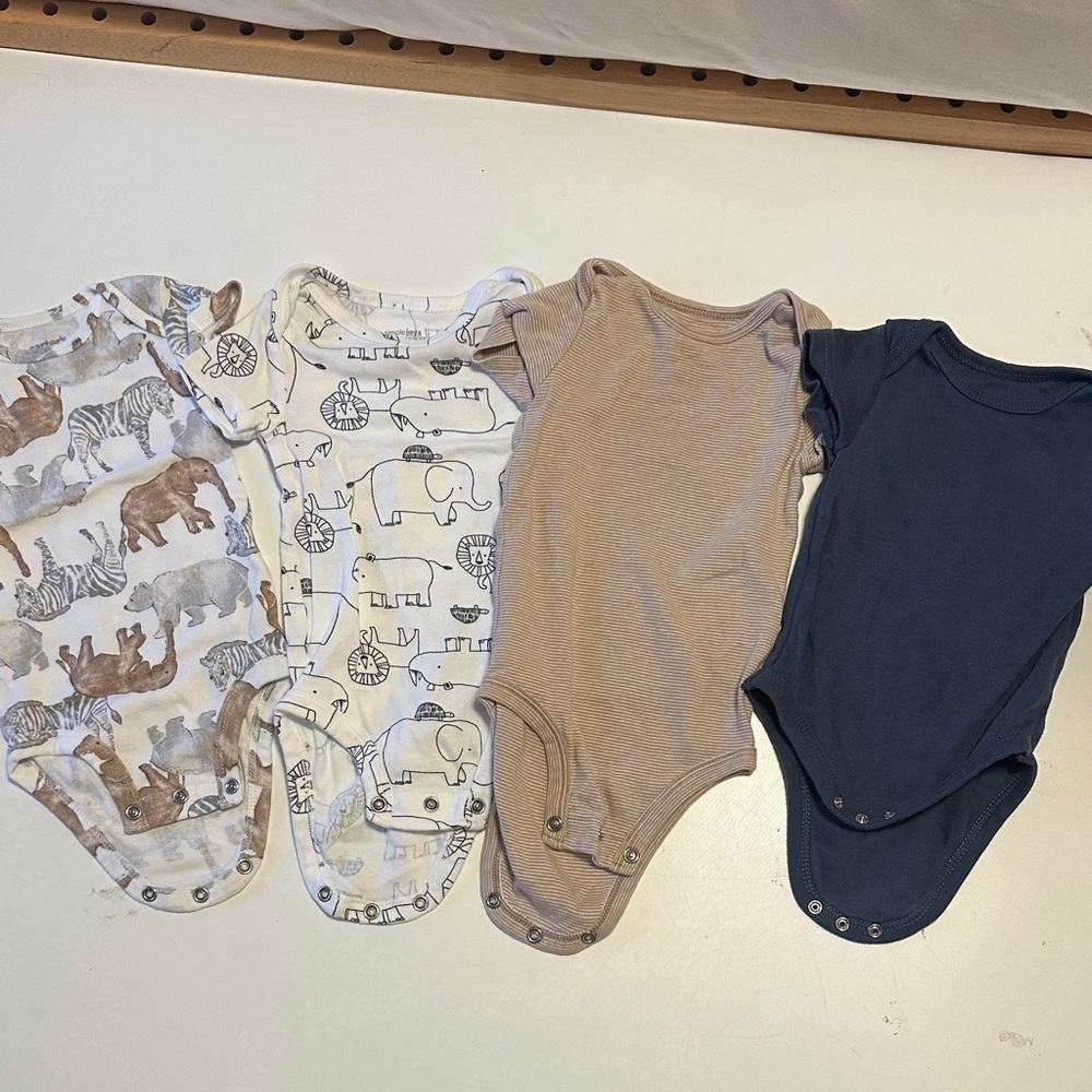 Carter's Animal Print and Solid Bodysuits - Blue, Brown, White